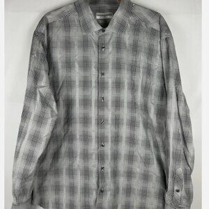 Jhane Barnes Black White Plaid Check Shirt Mens XXL Button Front Long Sleeve